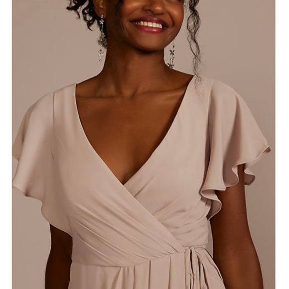 David’s Bridal - flutter sleeve georgette wrap bridesmaid dress - Picture 3 of 5